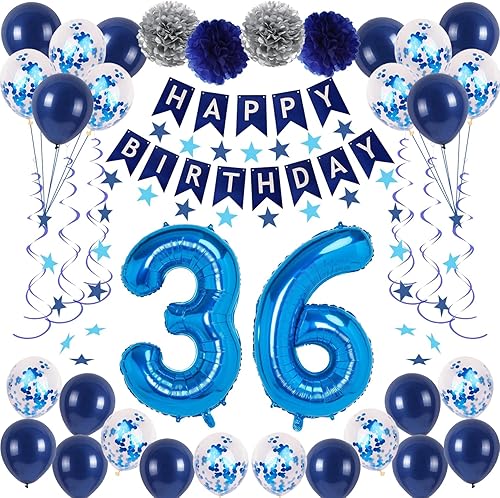 Miniatura 44 de Decoraciones de fiesta de cumpleaños azul número 16 para niños y niñas, suministros de globos de feliz cumpleaños 16 con pancarta de feliz