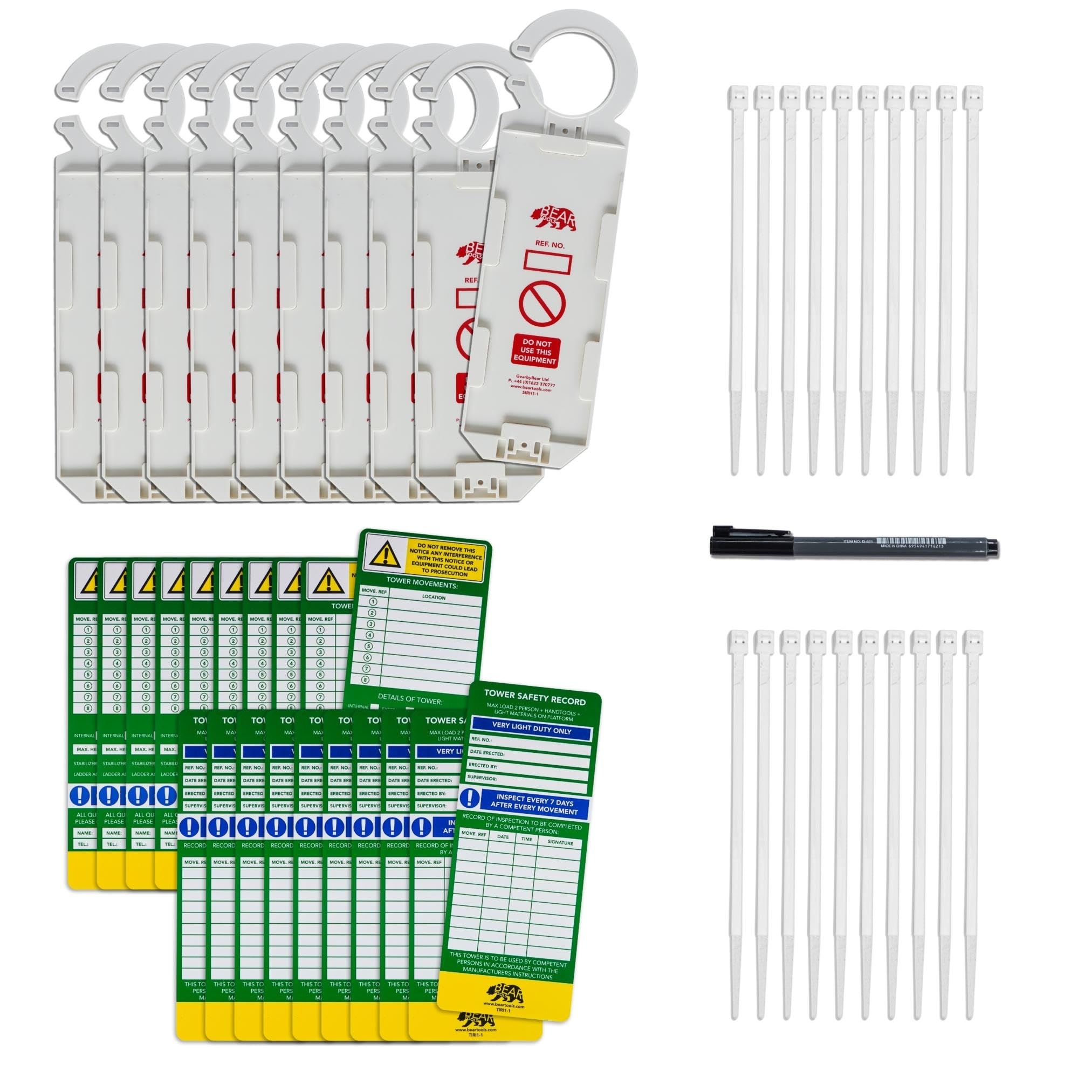 BearTOOLS Kit de registro de inspección de torre – plataforma móvil de seguridad de carga de trabajo segura Referencias de movimiento (10 soportes y 20 etiquetas)