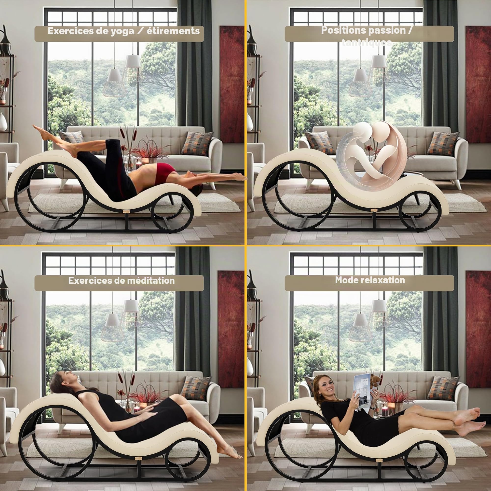Méridienne Fauteuil Tantrique Lit Canapé Relax Yoga Sexe Oreiller Coussin Lombaire Position Jouet Sexuelle Adulte Couple Multifonctionnel Chaise en PU Cuir avec Cadre en métal Largeur 50 cm