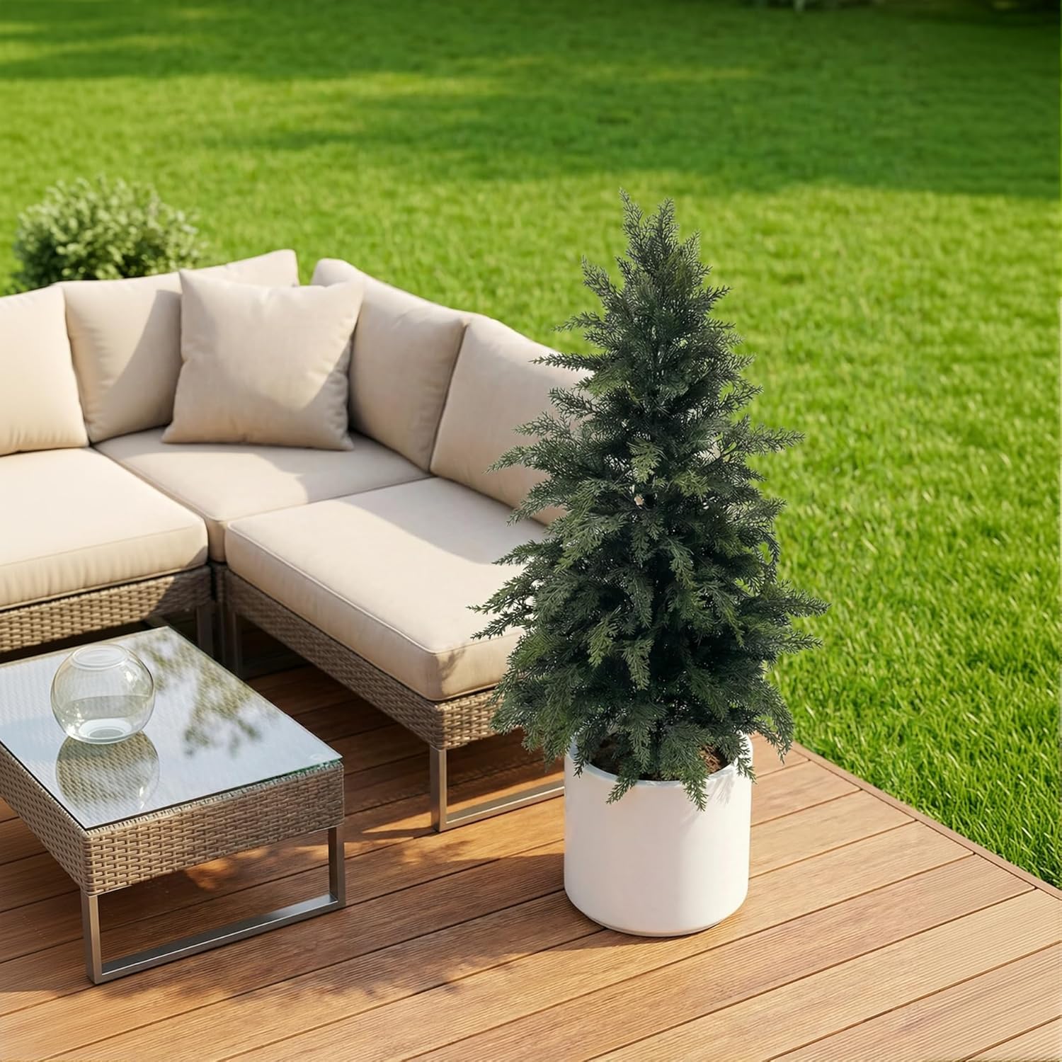 Artificial Cypress Cedar Tree 3FT 2 Pack, UV Protected Fake Outdoor Topiary Potted Plants, Lifelike Evergreen Shrubs for Porch Patio Garden Home Office Decor