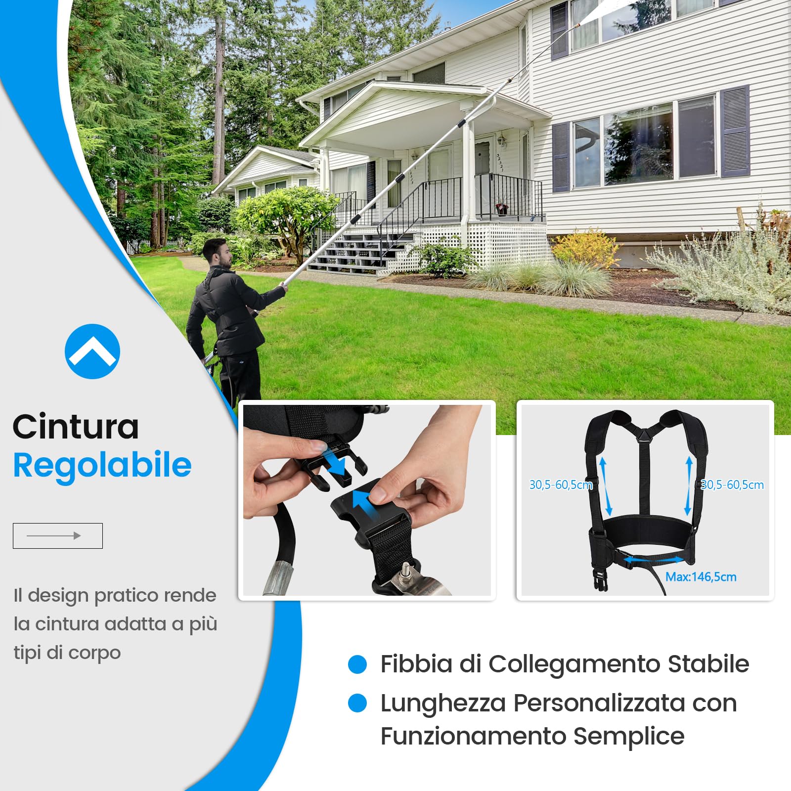 COSTWAY 550 cm Kit di Prolunga per Idropulitrici, Lancia Telescopica per Idropulitrice con 5 Ugelli 2 Adattatori Accoppiatore Girevole e Imbracatura di Supporto, 4000PSI