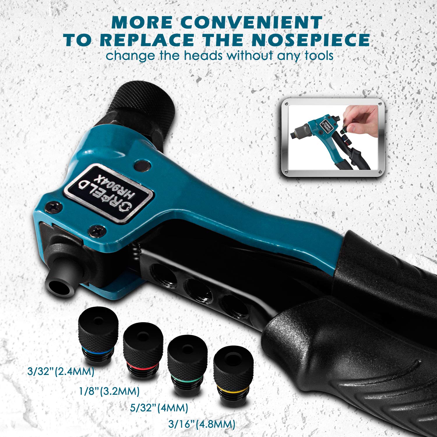 ORFELD Pop Rivet Gun, Onehand Rivet Gun With 4 Toolfree