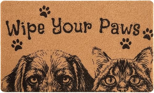 Asrug Tapete para puerta de perro para interiores y exteriores, tapete de fibra de coco artificial duradero para entrada, rascador de zapatos de