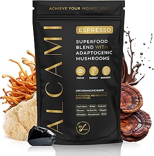 Mushroom Espresso Coffee Superfood Blend, 10X Concentrated Extract, with Lion's Mane, Reishi & Cordyceps, Energy & Focus Support, 30 Servings, Premium Supplement Powder