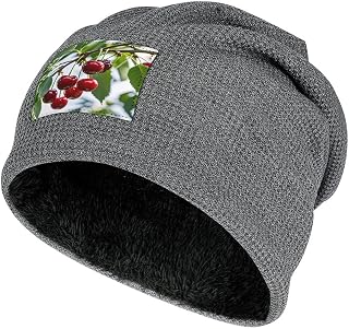 Winter Red Cherry Pattern Beanie Hats Unisex Adult Skull Cap Thick Plush Pullover Caps Fashion Warm Watch Hat