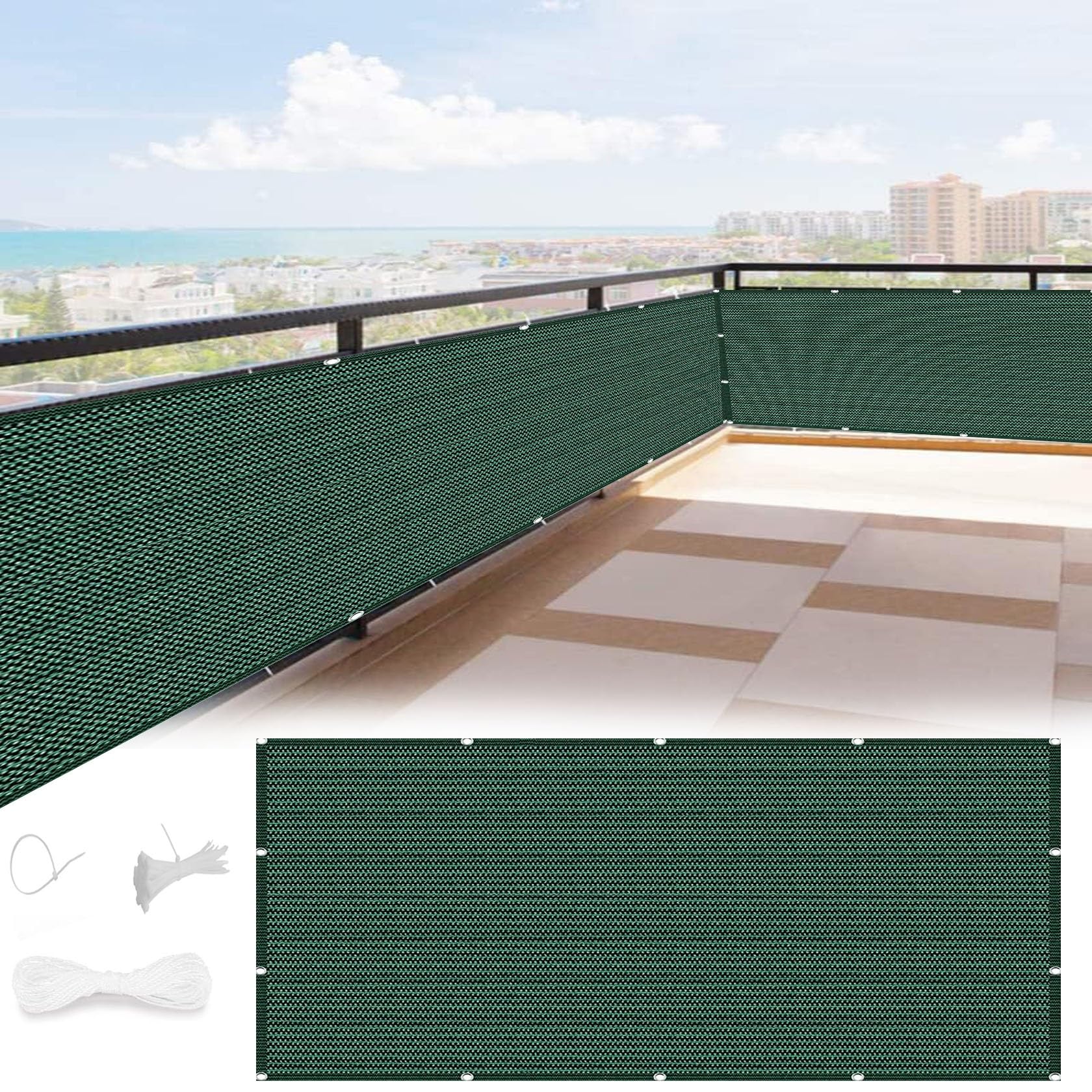 GLDYTVF Customized Dark Green Privacy Net for Balcony 31"x335" Wind and UV Protection Fencing Ideal for Decks and Patios Durable Windbreak for Backyard Enclosure