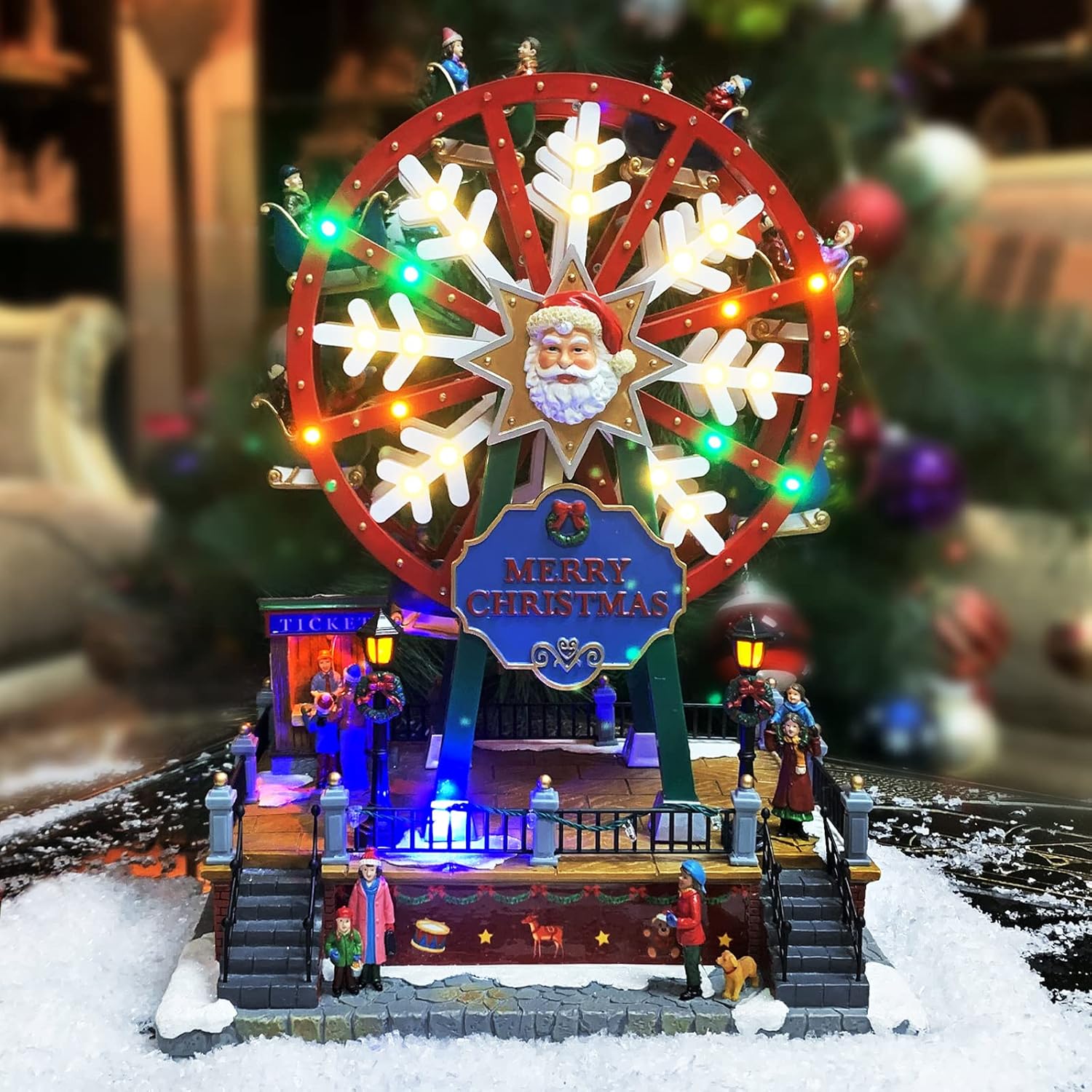 Moments in Time Christmas Village Building, Carnival Ferris Wheel with Christmas Music, LED Lights, and Animation - Power Adapter Included (14.8" H x 11.0" W x 7.9" D)