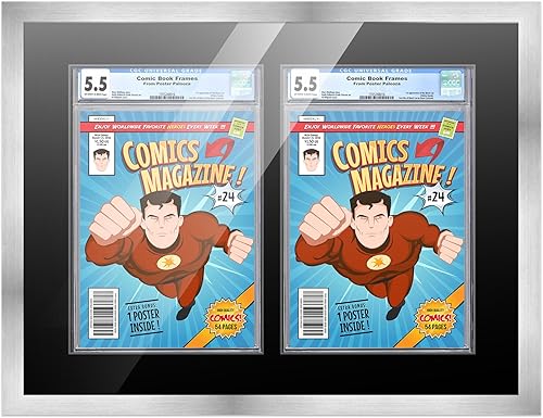 Miniatura 214 de Poster Palooza Marco de cómic con paspartú para 2 cómics CGC, CBCS o PGX Graded Comics – Marco de cómic negro para cómics de 8.125 x 13 pulgadas