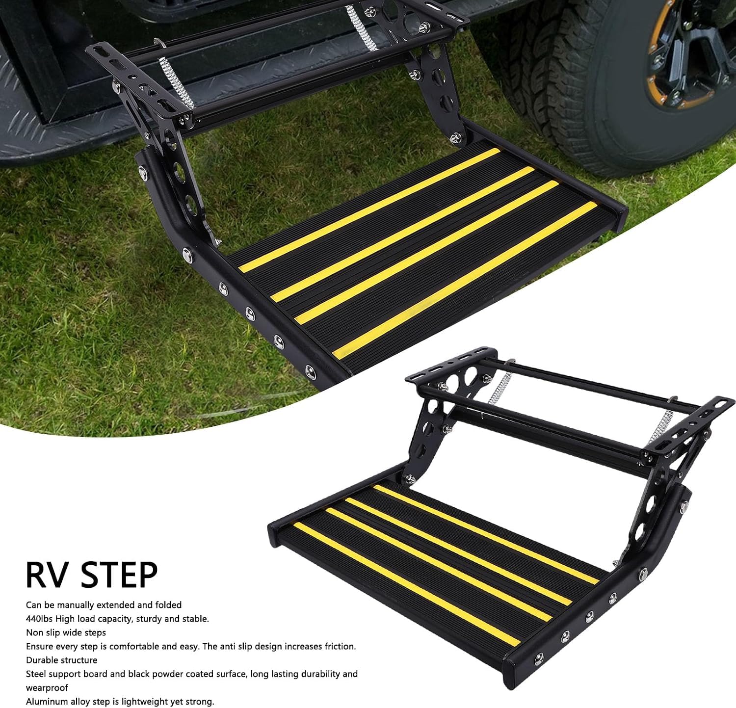 Échelle Pliante Manuelle pour Camping-Car, capacité de 200 kg, Marche Large antidérapante pour fourgonnette, Camping-Car, Caravane