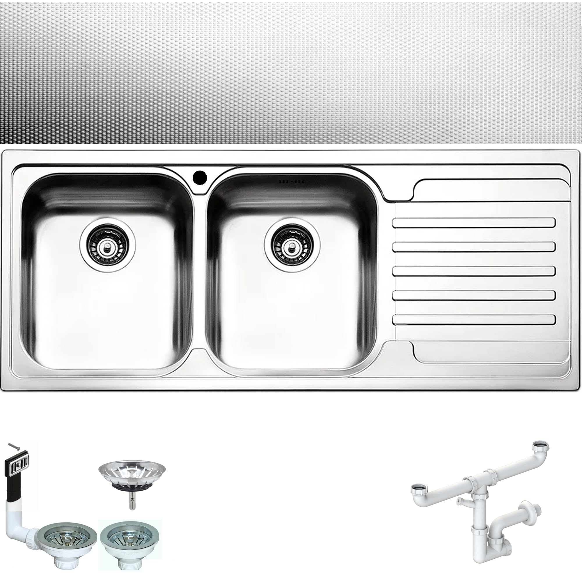 LG1162RVSA ● Lavello Incasso Cucina FHULLER Mod.LAGUNA 116x50 2 Vasche Sinistra e Gocciolatoio Destra, Spessore Acciaio 7/10 Vasche Profonde H 19,4 Ralizzato in Acciaio Inox Antigraffio Made in Italy