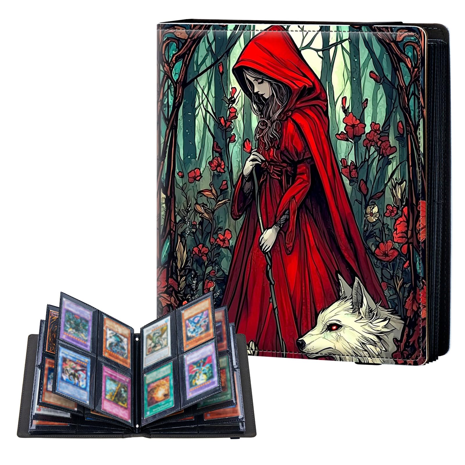 ETLKJVBL 4 Pocket Trading Card Binder, Card Collection Binder for TCG, MTG, Sports Cards, Baseball, Red Riding Hood and Wolf Trading Card Book Holder for Collectors, Top Loader Binder