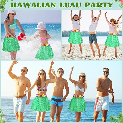 Miniatura 6 de Shappy 12 piezas hawaiano Luau Hibiscus verde seda imitación flores hula hierba hula falda para fiesta de disfraces, cumpleaños, celebración (verde)