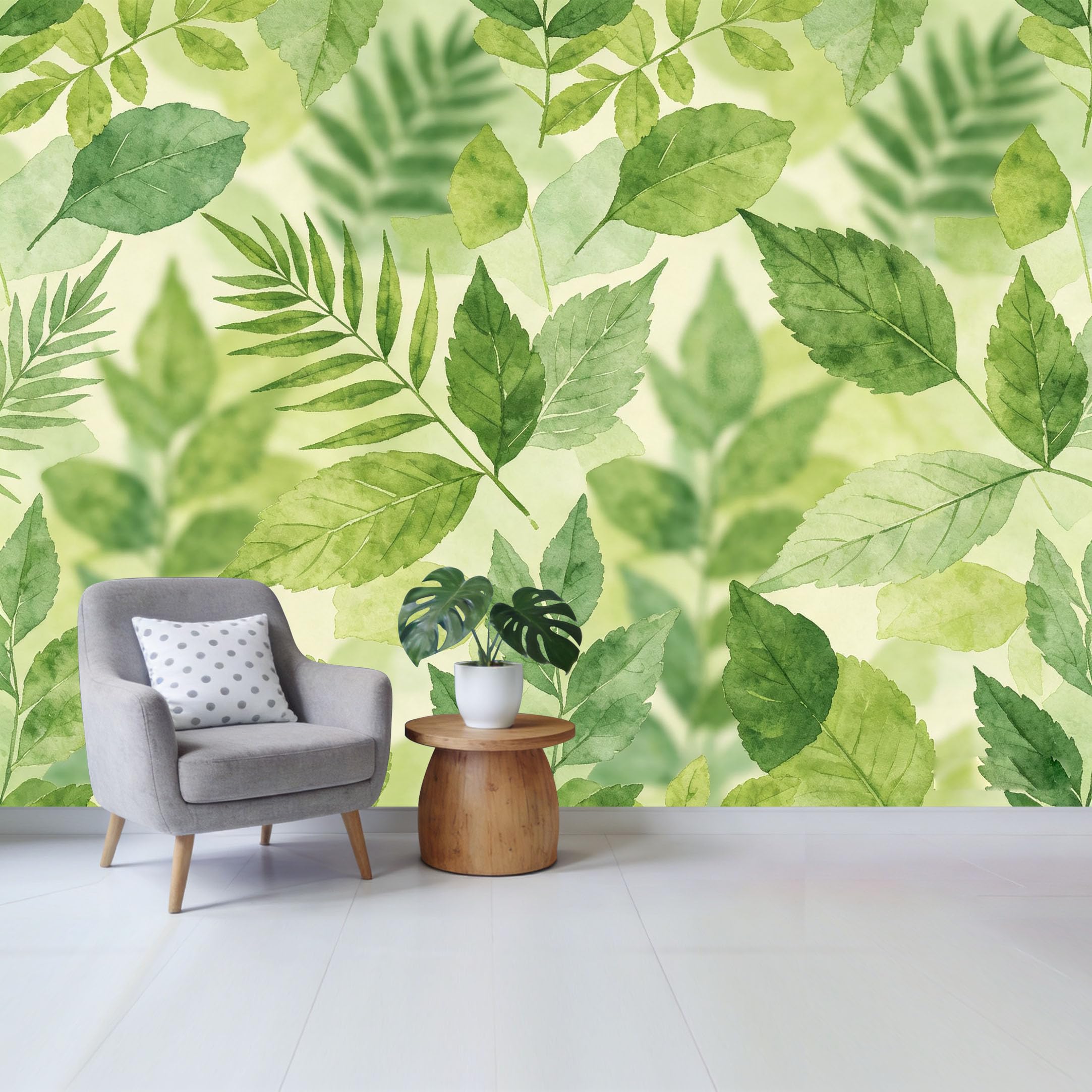 Qzlithotic Yq2605250133 Custom Size Wall Mural Watercolor Botanical Forest Leaves Pattern Minimalist Natural Style Selfadhesive Wall Fabric Removable Wallpaper For Home Office Decor