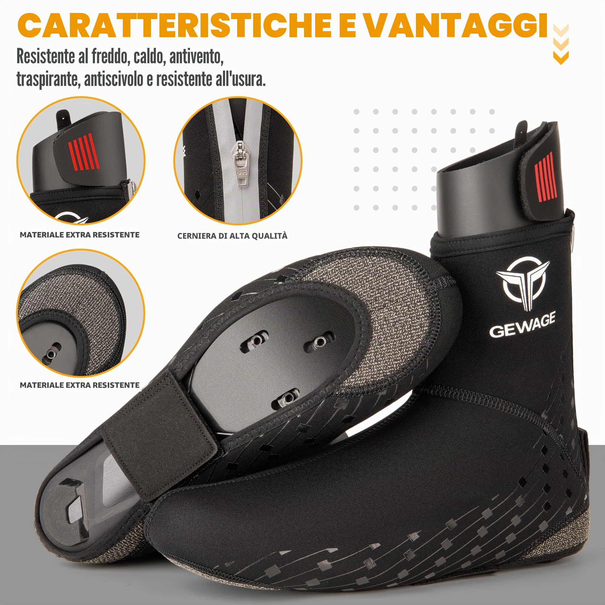 GEWAGE Copriscarpe Invernali per Rennrad & MTB – Copri-Scarpe Termici, Traspiranti, Non Impermeabili, Logo Riflettente