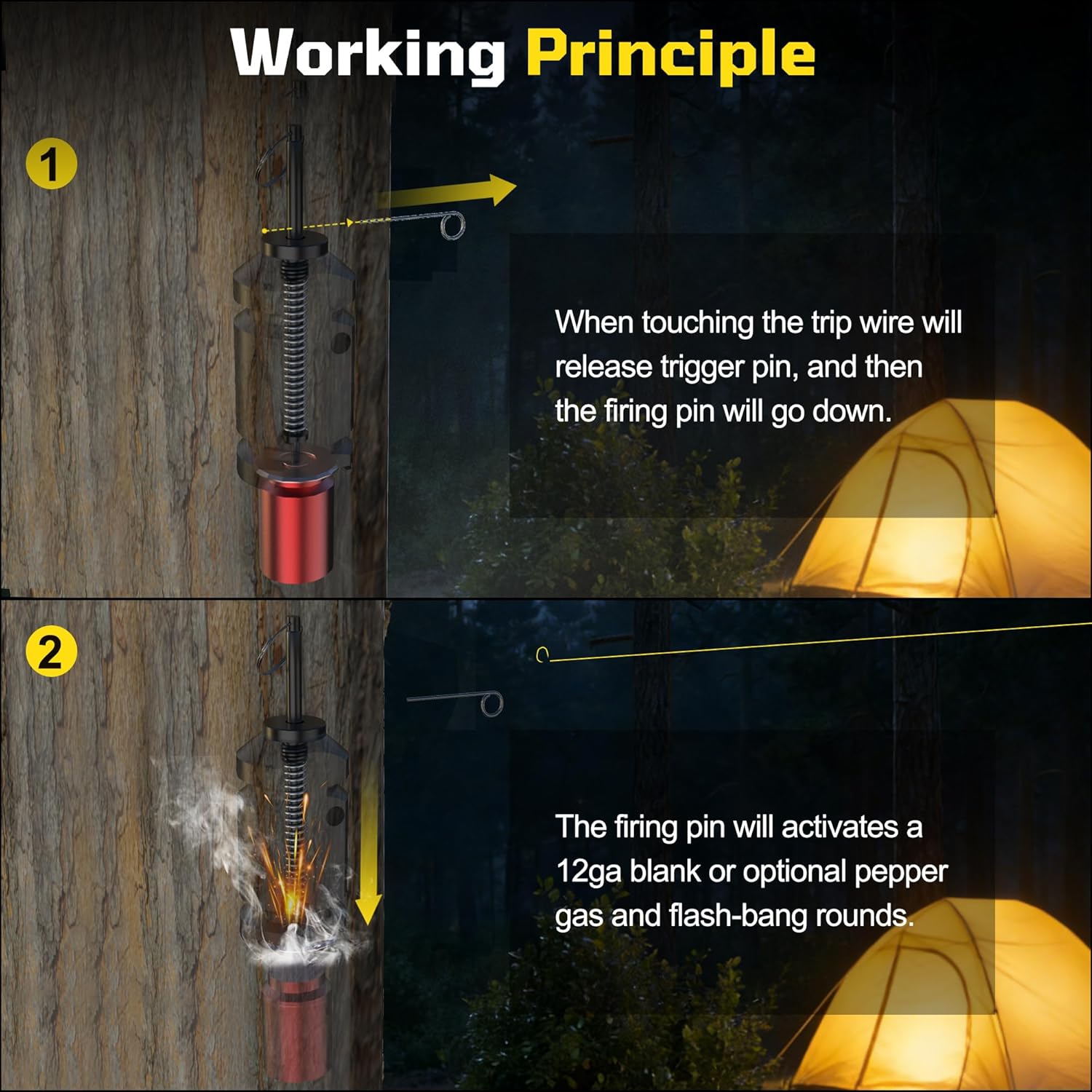 Perimeter Trip Alarm, 12 Gauge Trip Alarm, Camping Trip Wire Alarm Device with Screw and Extension Chains, Early Warning System for Camping and Outdoor Safety/ Bear Deterrent(Suitable Multiple Models)
