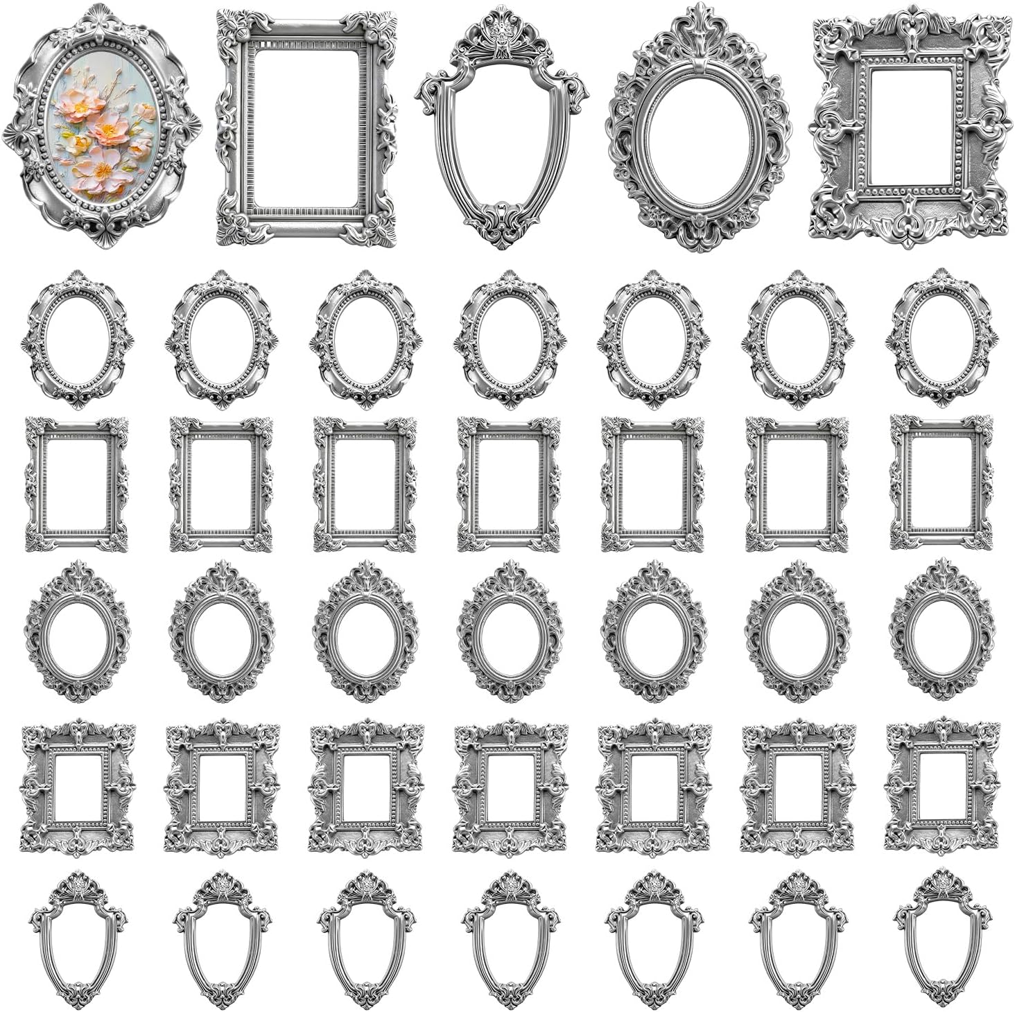 40PCS Mini Antique Vintage Resin Picture Frame (Silver)