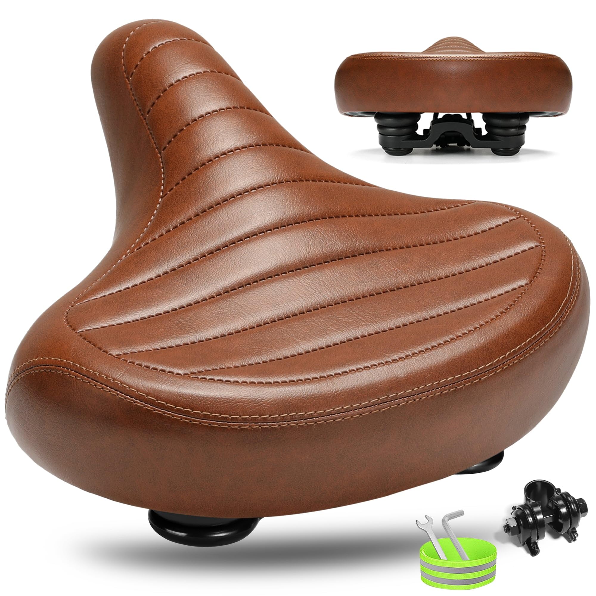 CDYWD Groß Bequemer Fahrradsattel für Herren & Damen, Breit, Weich, Ergonomisch, Bequem Retro Fahrradsitz mit federung, Universal Ersatz Fahrrad Sattel für Cityrad, Mountainbike, Ebike, Heimtrainer