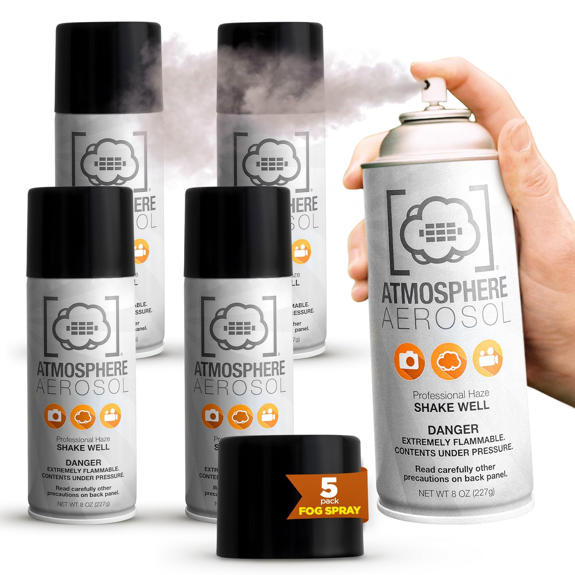 Pack of 5 - Cloudy / Fog Atmosphere Aerosol Spray for Photographers and Filmmakers - Indoor and Outdoor Use - Smoke and Light Effects for Photography - Spray Made in USA - Safe Alternative to Fog
