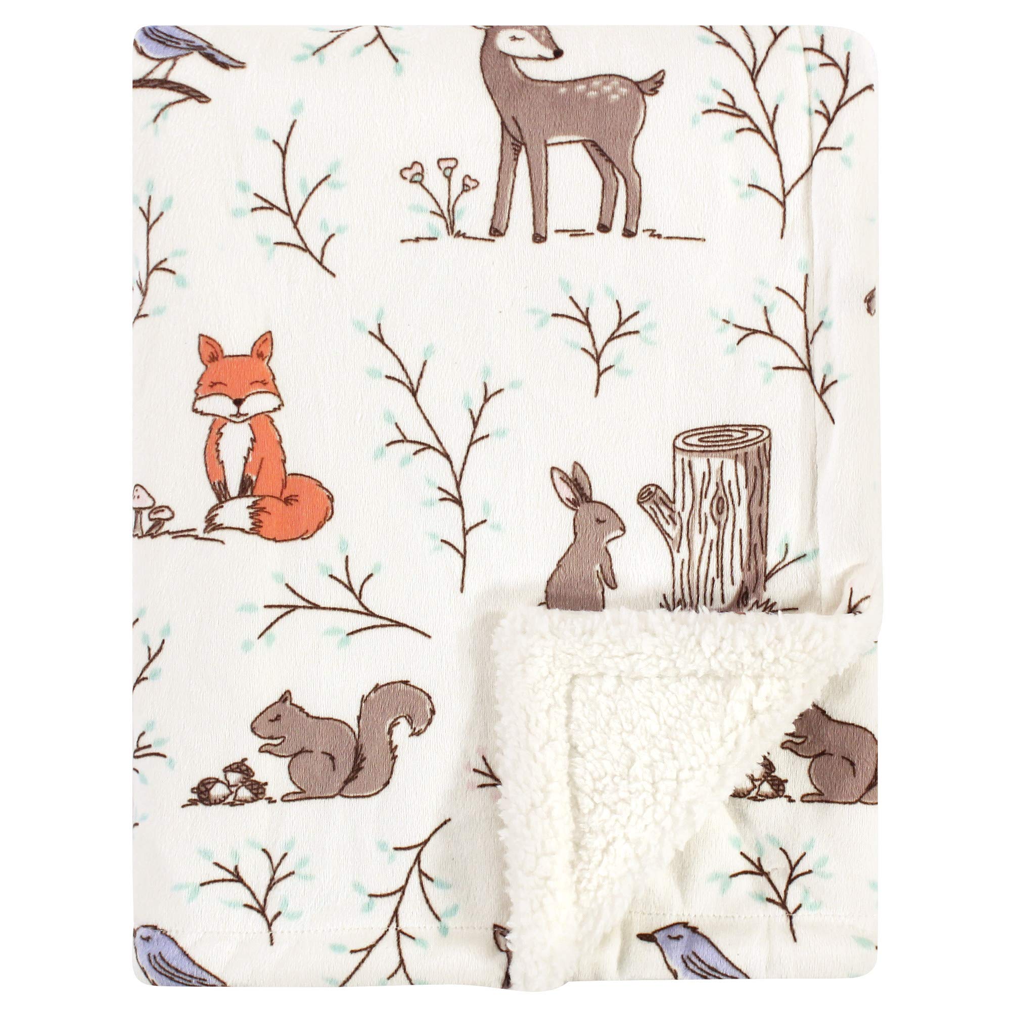 Hudson Baby Unisex Baby Plush Mink and Sherpa Blanket, Enchanted Forest, One Size