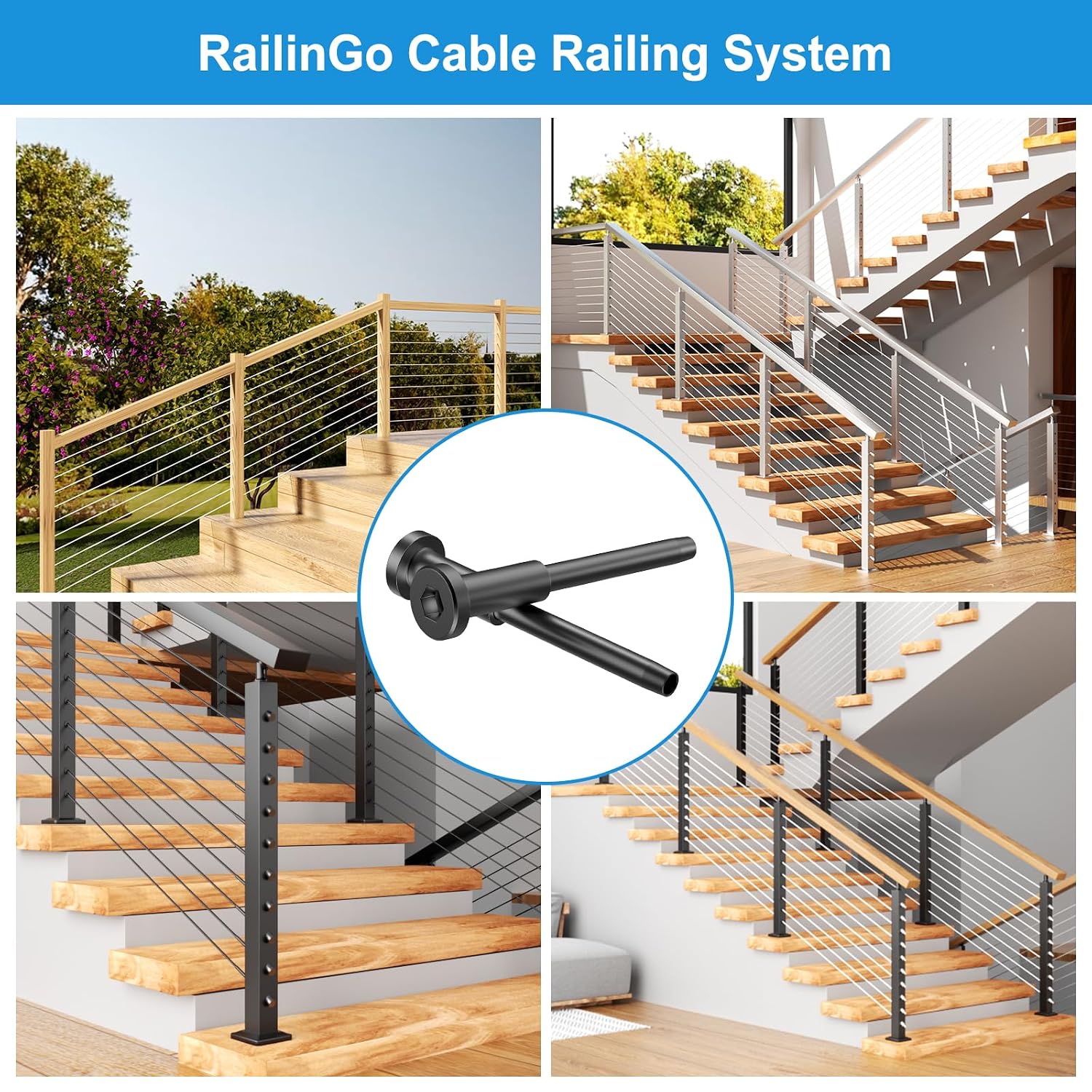 20Pack 1/8" Black T316 Stainless Steel Invisible Cable Railing Kit | Receiver and Swage Stud End for Cable Railing, Swage Cable Railing Tensioners for Deck, Stair, Wood & Metal Posts, RG60