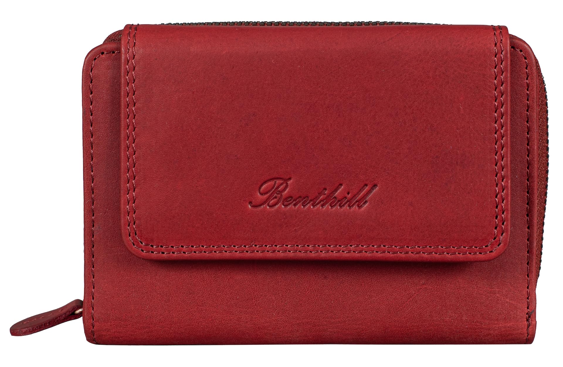 Benthill Damen Geldbörse Groß Echt Leder - Portemonnaie mit RFID Schutz - Portmonee mit vielen Kartenächer - Damenbörse inkl. Geschenkbox, Farbe:Rot