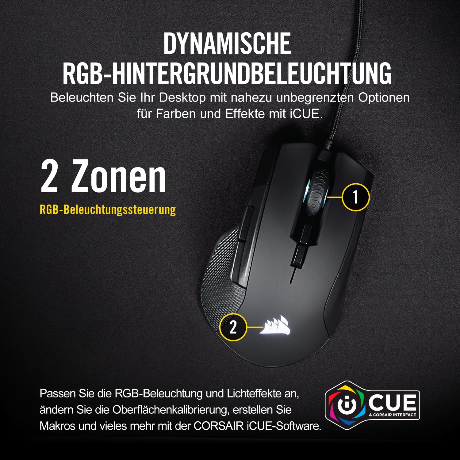 Corsair IRONCLAW RGB Wired Gaming-Maus Schwarz 18.000 DPI 7 Programmierbare Tasten iCUE Kompatibel PC Mac PS5 PS4 Xbox