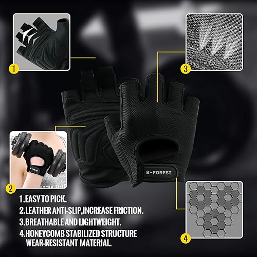 Miniatura 2 de B-Forest Guantes de entrenamiento, guantes de gimnasio para hombres y mujeres, guantes sin dedos para levantamiento de pesas, para entrenamiento,
