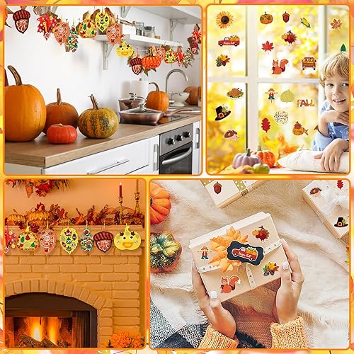 Miniatura 6 de JULBEAR 700 piezas de espuma de calabaza de hoja de arce otoñal, calcomanías de espuma autoadhesivas con purpurina, kit de manualidades para fiestas