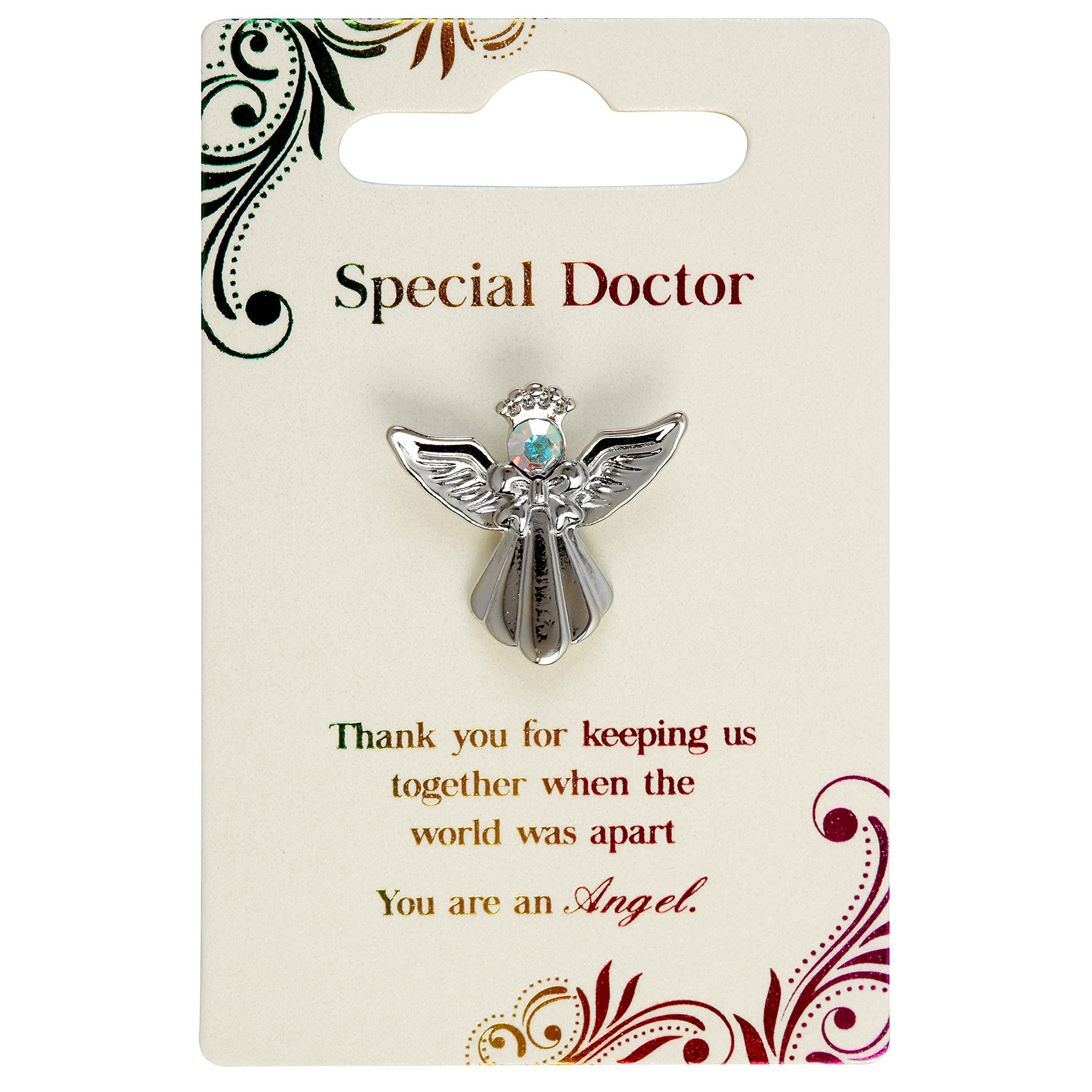 Guardian Angel Men's Silver Brooch For Special Doctor, Angel Badge With Rhinestone For And Wo, Gift With Inspirational Message, Lapel Pins-One Size-Unisex, Metal