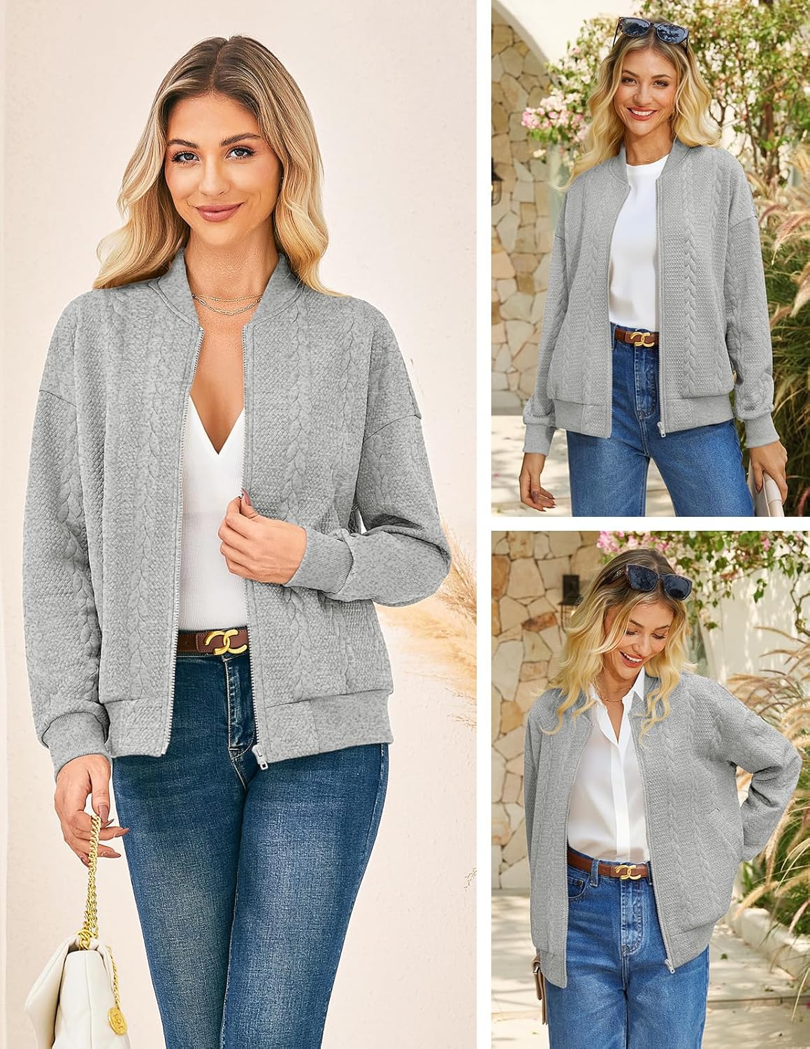 GRACE KARIN Women Casual Jacket Stand Collar Zip Up Lightweight Fall Fashion Bomber Coats Outfits with Pockets - Image 2