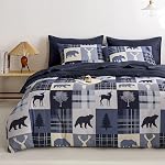 Wake In Cloud - Ensemble de confort rustique, chalet de Noël Ferme Western Lodge Woodland Wildlife Patchwork RV Thème extérieur, Doucement Léger Literie, 3-Piece, Taupe, taille du roi