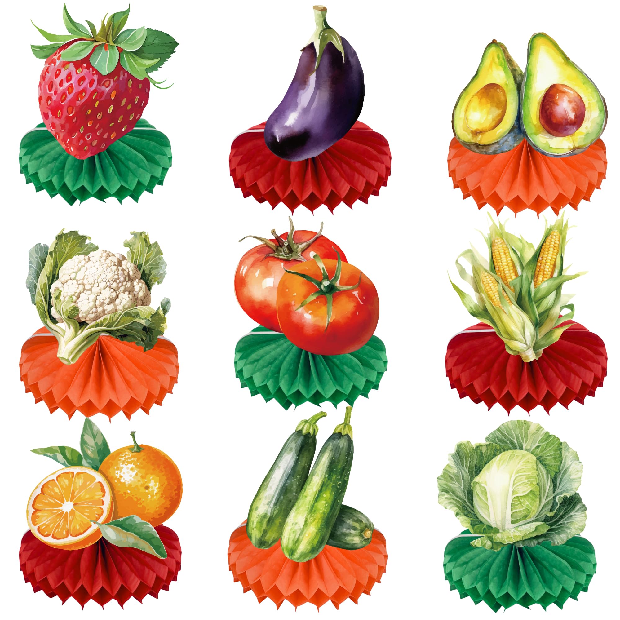 Locally Grown Baby Shower Decorations - 9 Pcs Farmer Market Honeycomb Decor Fresh Fruit Vegetable Farmers Bridal for Wedding Kids Birthday Grown Baby Shower Party Gardener Theme Supplies