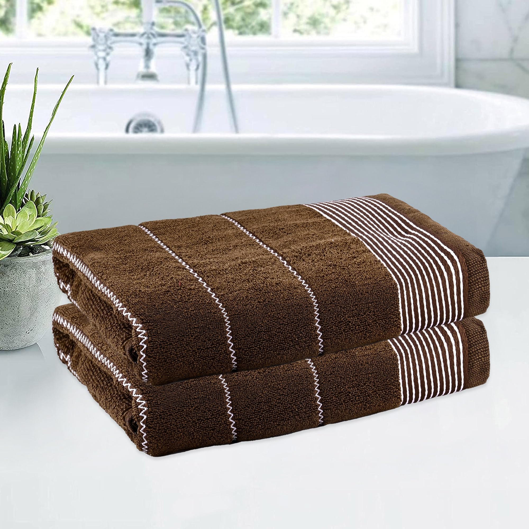 Urbane Home Pack of 2 Soft Blend Cotton Bathing Towel for Men/Women | 450 GSM Fade/Wrinkle Resistant Towels for Bath | 30x60 Inches - Brown