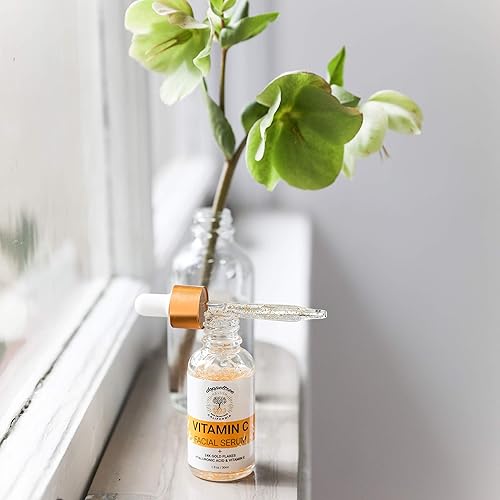 Miniatura 7 de Suero facial orgánico de vitamina C con copos de oro de 24 quilates, ácido hialurónico, vitamina E - suero facial Vit C - Tratamiento para