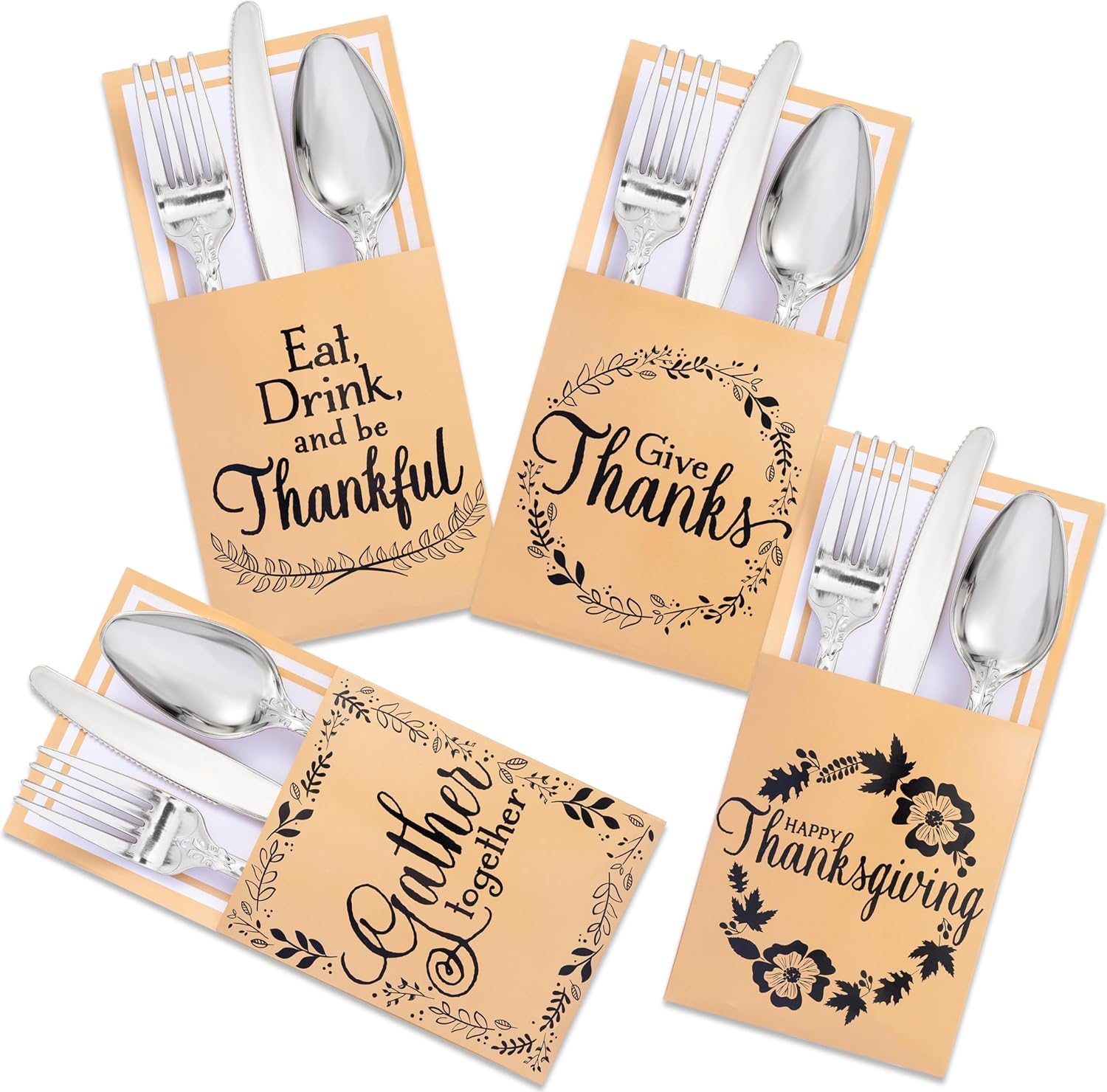 JOYIN 36 PCS Thanksgivng Turkey Cutlery Holders, Gold Foil Utensil Holders for Autumn Fall Party, Dinner Table Decor,Thanksgiving Party Favors, Decorations,Disposable Utensils