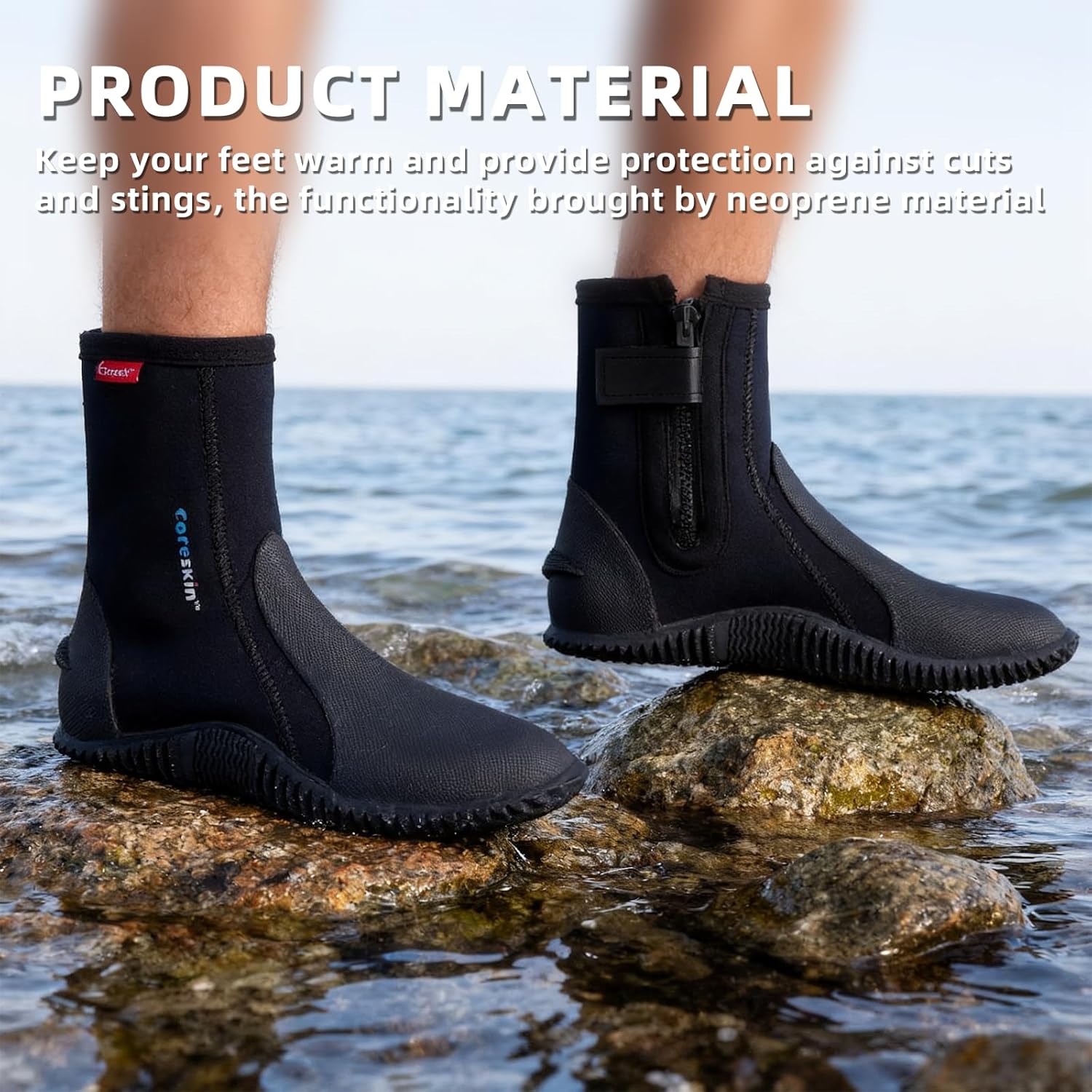 Coreskin Neoprene Dive Boots 5mm with Anti-Slip Sole for Water Sports, Scuba Diving, Snorkeling, Rafting, Kayaking - Image 2