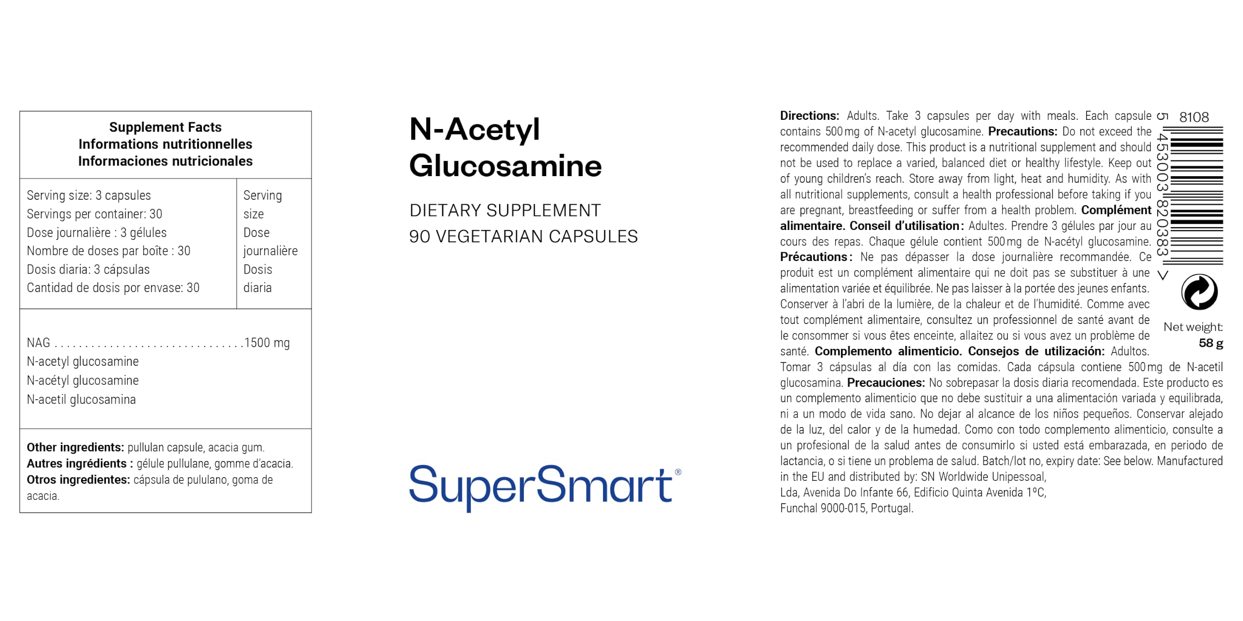 NAG (N-Acetyl Glucosamine) - Contribue à une Mobilité, SuperSmart | une Flexibilité et un Confort Articulaire Optimal - Soin des Articulation, des Os, des Muscles - Sans OGM