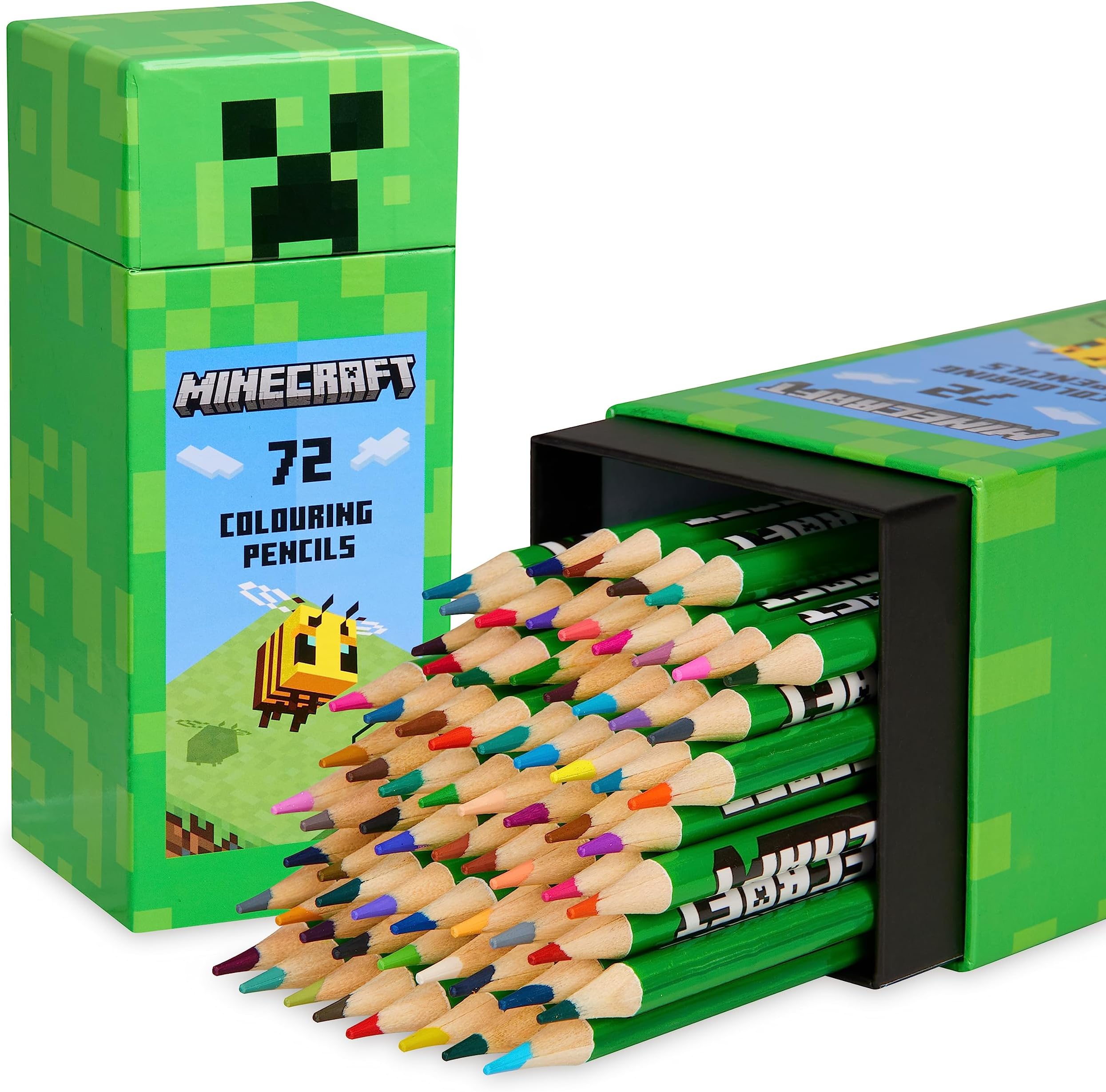 Minecraft Colouring Pencils Set for Kids 72 Pencils Colouring Box Creeper Design Colouring Set for Children Aged 3+ Official Merchandise Gifts for Boys