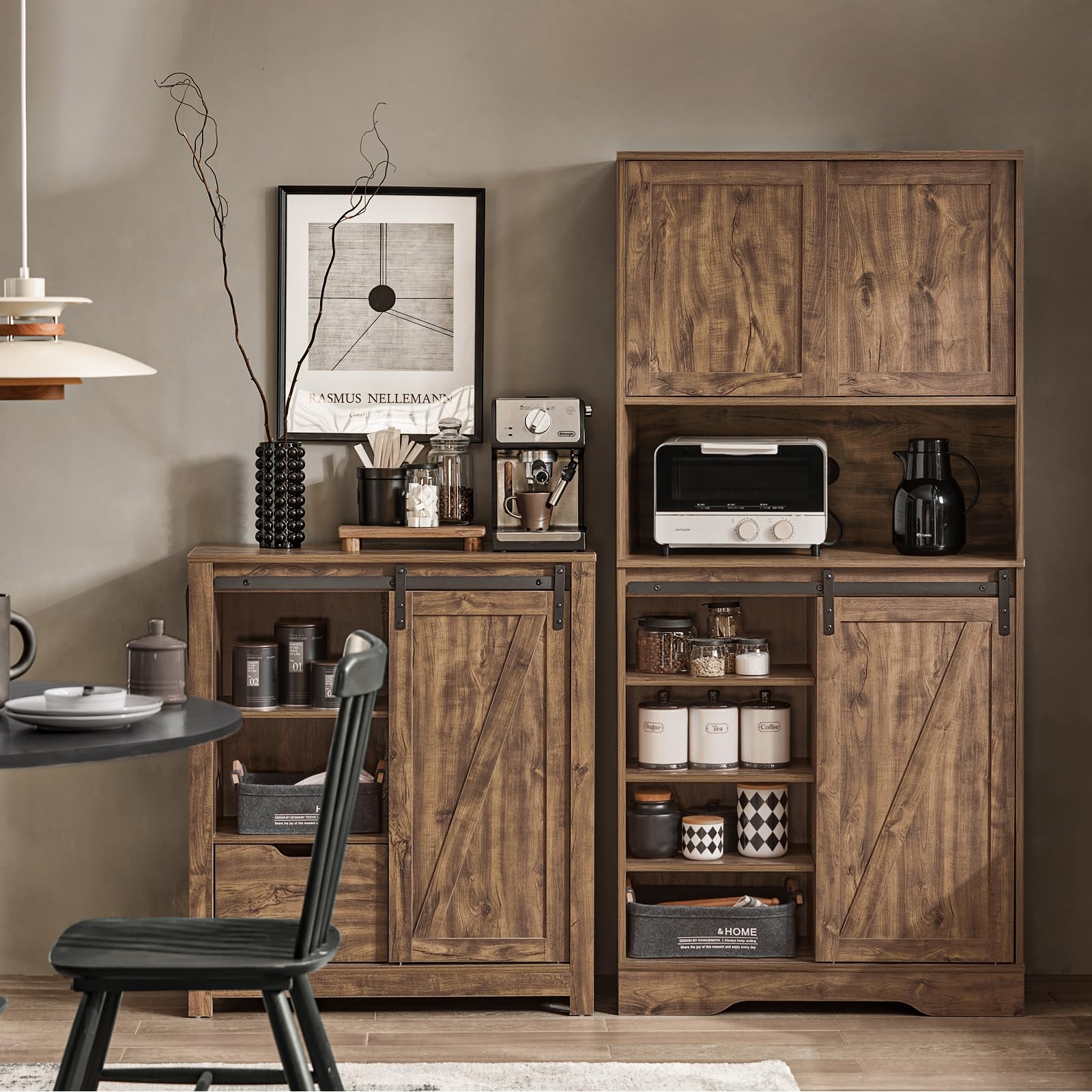 SoBuy FSB83-N Buffetschrank Sideboard mit Schiebetür Kommode Küchenschrank Flurschrank Hochschrank Mikrowellenschrank Aufbewahrungsschrank BHT ca. 80x170x34cm