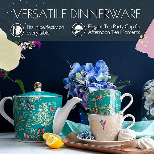Miniatura 4 de Portmeirion Sara Miller Chelsea - Tetera de porcelana fina, diseño floral de 2 pintas con detalles dorados, elegante té de la tarde esencial con