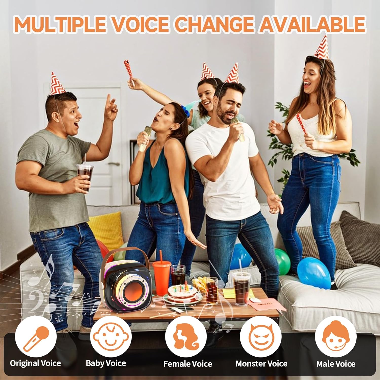 Karaoke Machine with 1 Wireless Mircophone for Adults Kids, Portable Bluetooth Karaoke Speaker with 3.5" Full-Range Speaker and Colorful LED Lights, Support USB/TF Card/AUX (1Mics) - Image 3