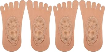 VOCOSTE 2 Pair Yoga Socks Five Toe Socks, Ballet Socks Non Slip with Grips for Women, Beige