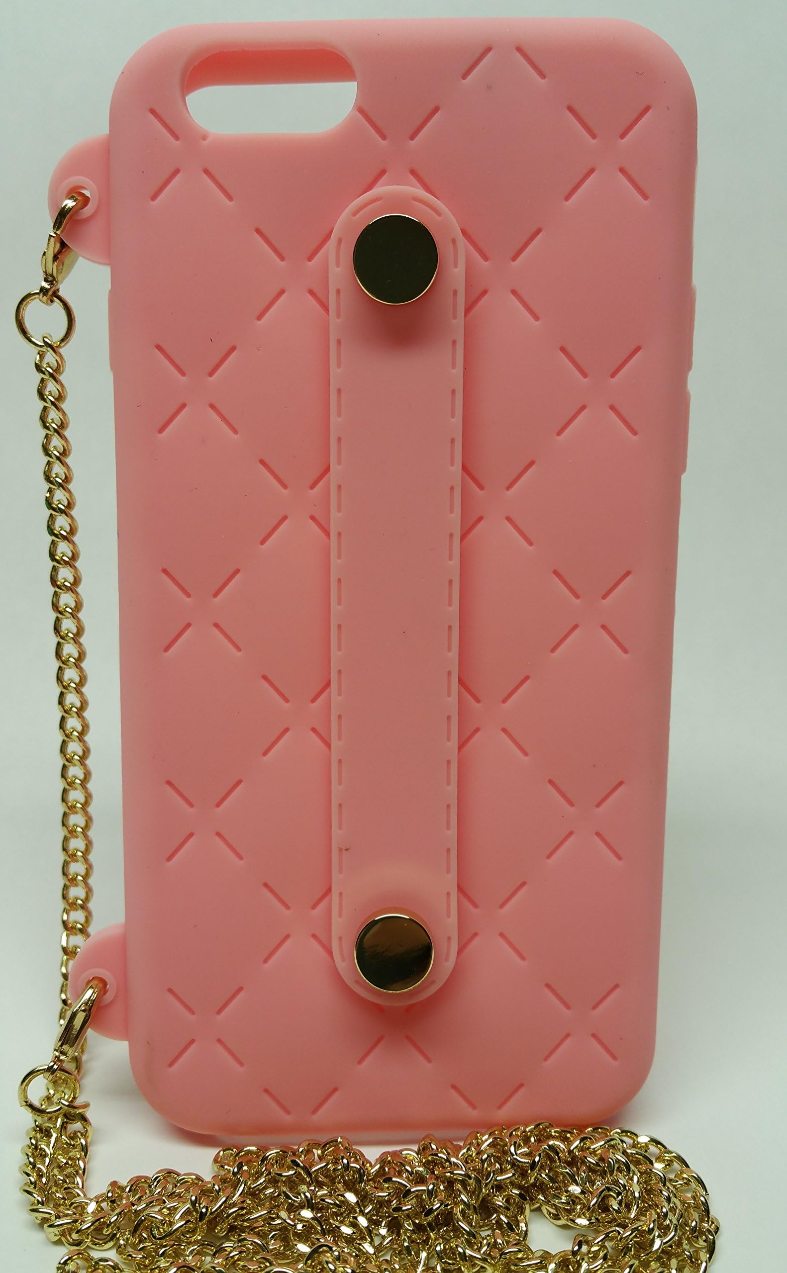 CELLFIE - Apple iPhone 6 6s Cross Body Phone Case Purse with 48 " Gold Chain and Rear Grip Strap (Lite Pink)