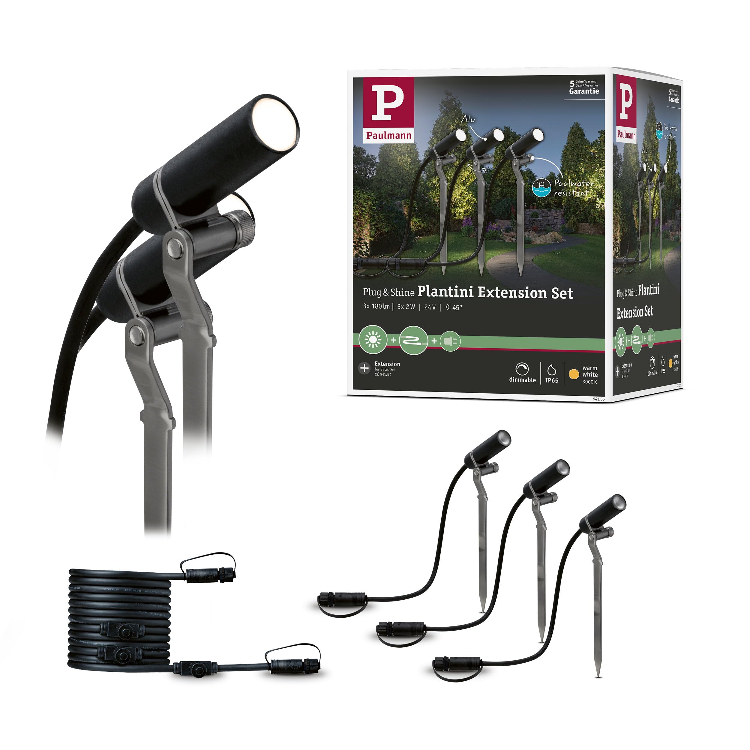 Paulmann 94156 Plug & Shine Spot Plantini Ergänzungs-Set 3000K 24V Anthrazit Alu 94156 Aussenleuchte Spotbeleuchtung Gartenbeleuchtung