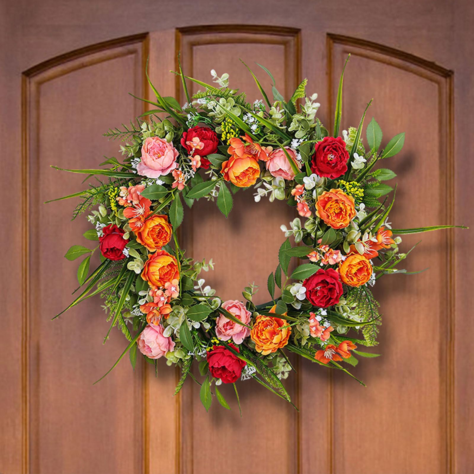 Ghirlanda di peonie artificiali per porta d'ingresso, ghirlanda artificiale primaverile per le vacanze, per parete, festa di nozze, decorazione per la casa, corona primaverile