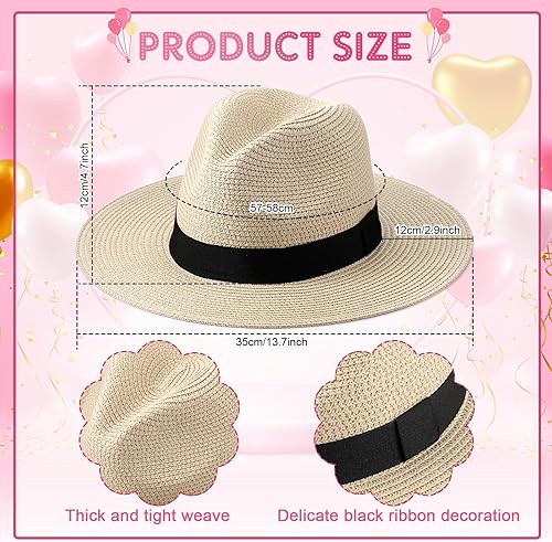 Miniatura 2 de Silkfly 12 sombreros de paja Panamá enrollables, sombrero de ala ancha, sombreros de sol para mujer, verano, playa, viajes, fiesta, disfraz (beige)