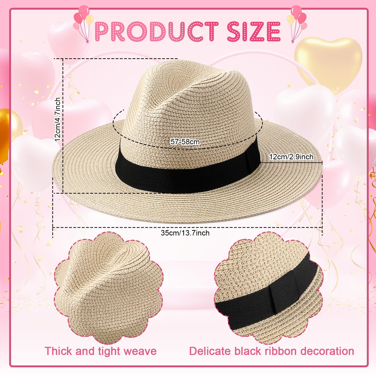 12 sombreros de paja Panamá enrollables, sombrero de ala ancha, sombreros de sol para mujer, verano, playa, viajes, fiesta, disfraz (beige) 2