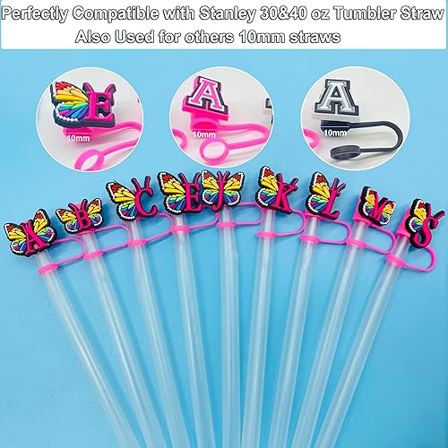 Miniatura 5 de Stanley Cup - 3 tapas de popote para copa Stanley de 30 y 40 onzas, reutilizable, 0.394 in, tapa protectora de popote con 2 dijes de letras