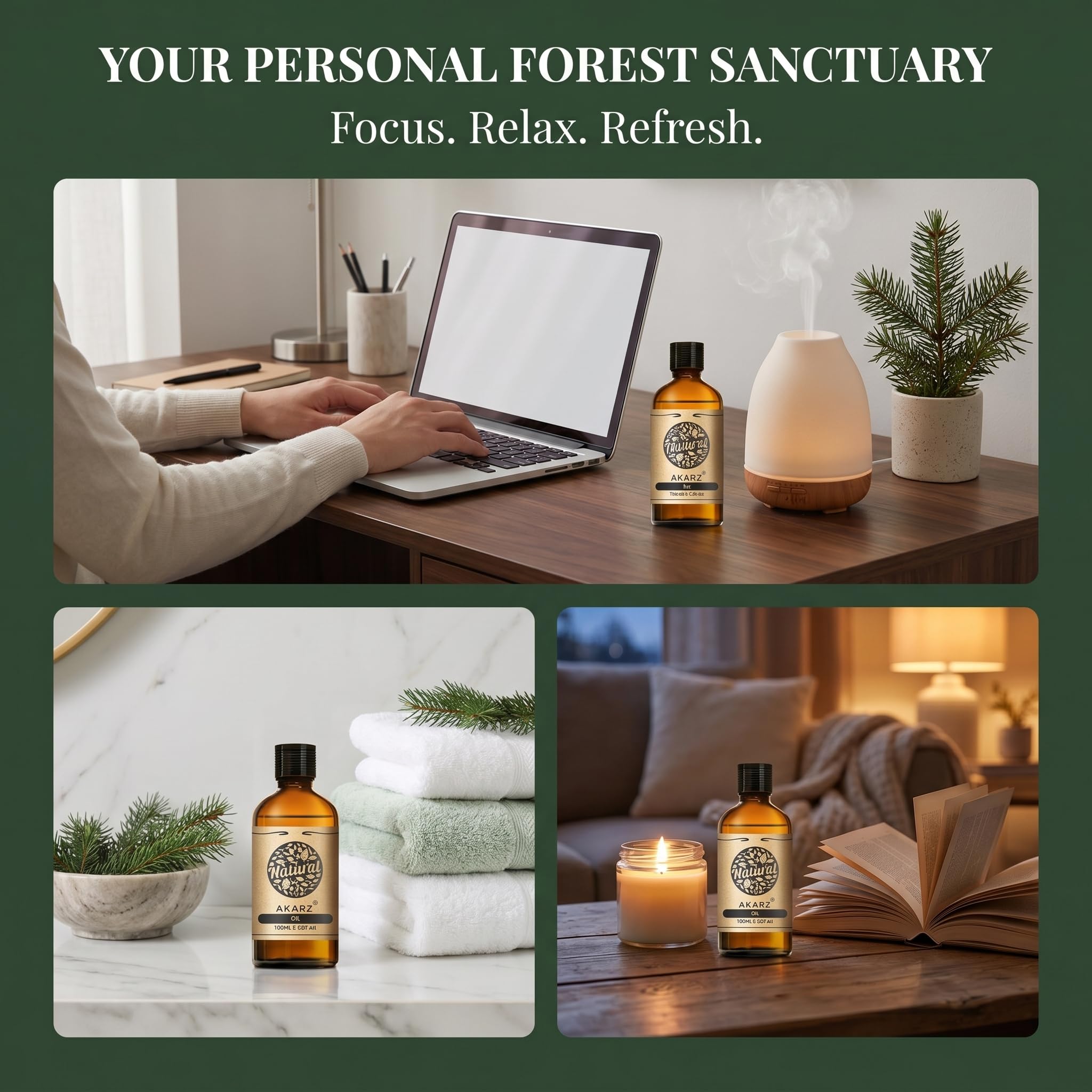 AKARZ 100ml Olejek esencjny z Jodły - Naturalny olejek aromatyczny do dyfuzorów, lamp aromatycznych i aromatów pomieszczeń