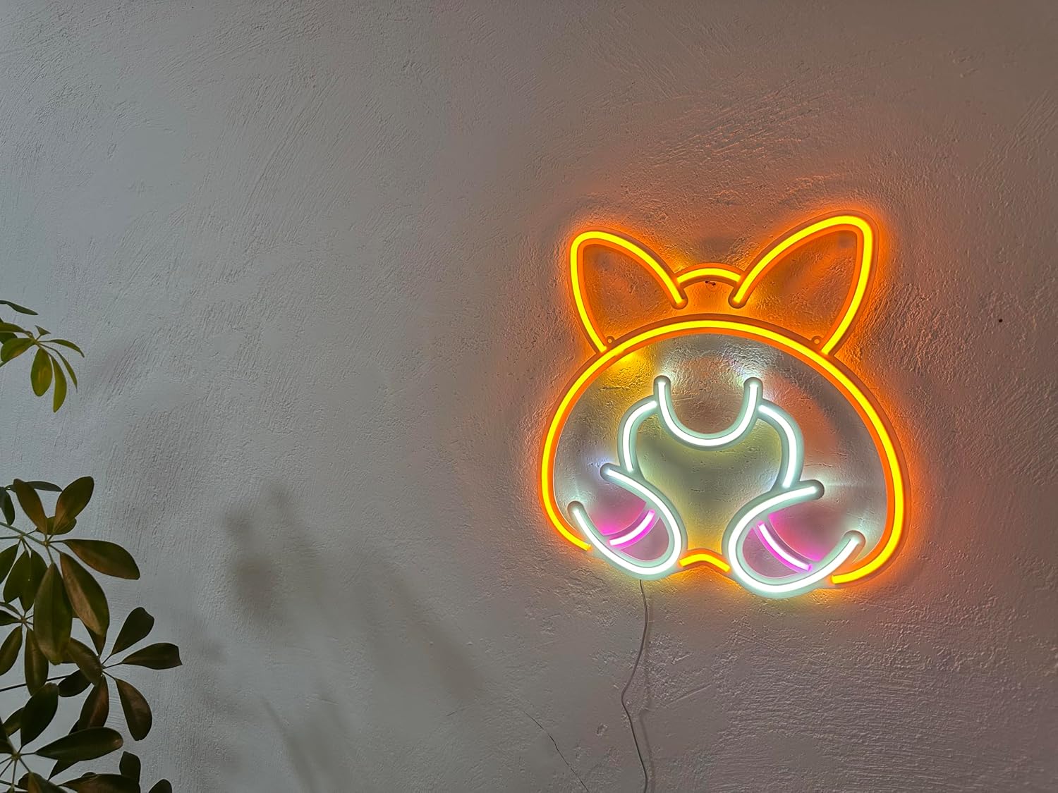 Corgi Neon Metal Wall Art, Neon Piggy Sign, Led Unicorn Decor for Home, Neon Wall Stripes on Metal Decor, Kids Room Decor (Without Remote Control)